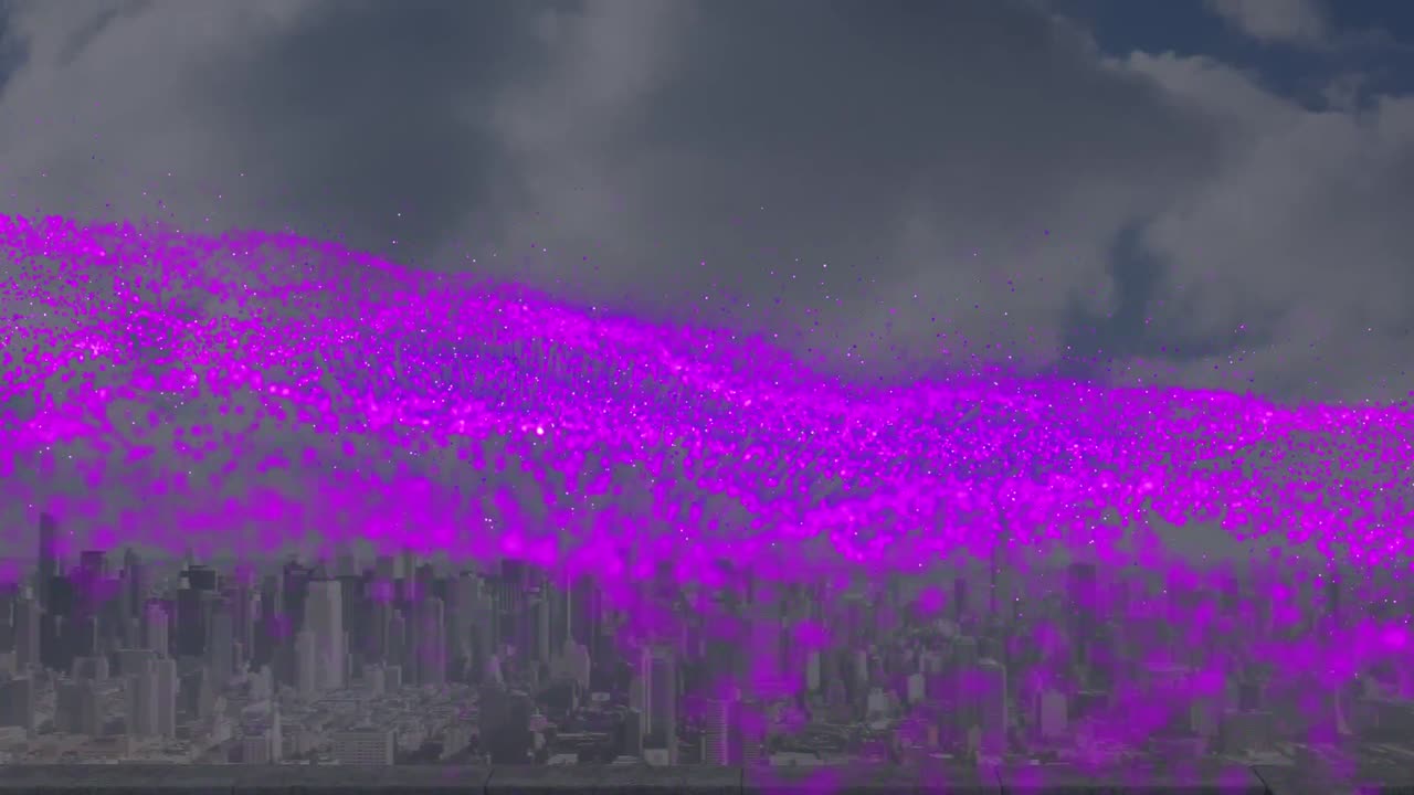 Animation of blue spots over cityscape