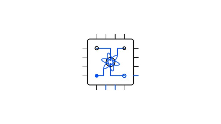 Animated Microchip Icon with Rotating Atom Symbol