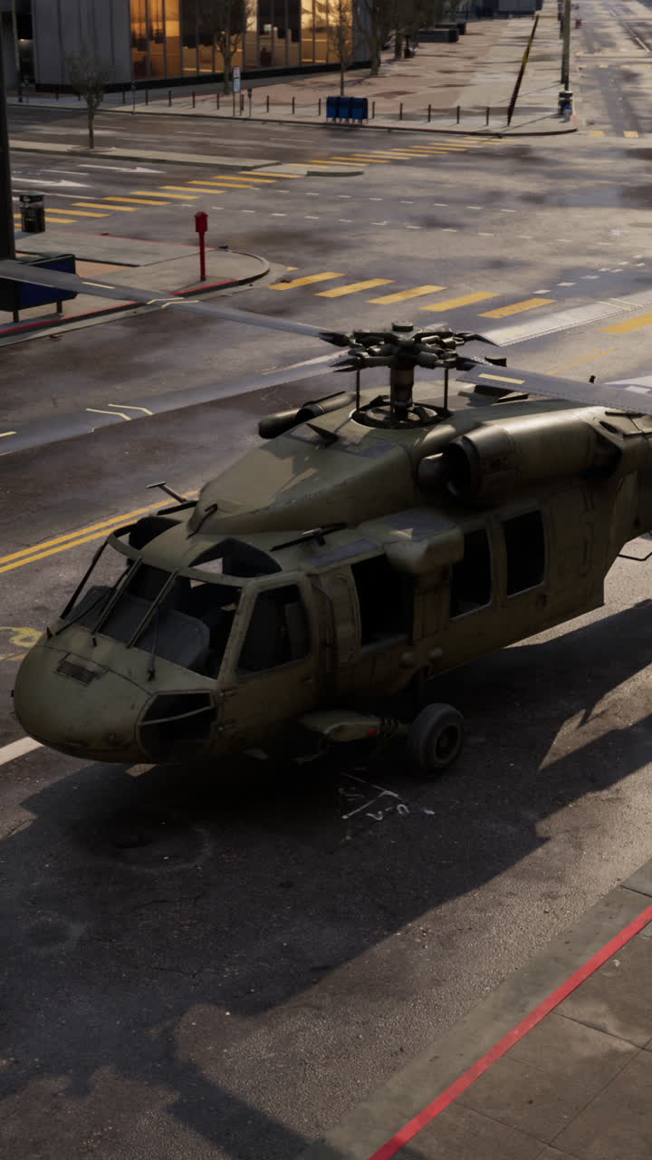 Black Hawk Helicopter Landing on a City Street