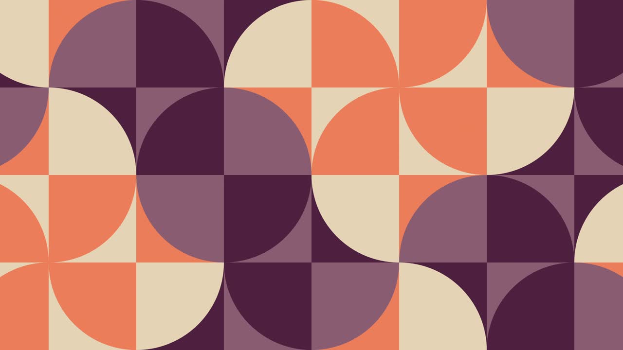 Animated tiles in vintage geometric pattern in warm color palette . Motion graphic seamless loop animation in retro flat style