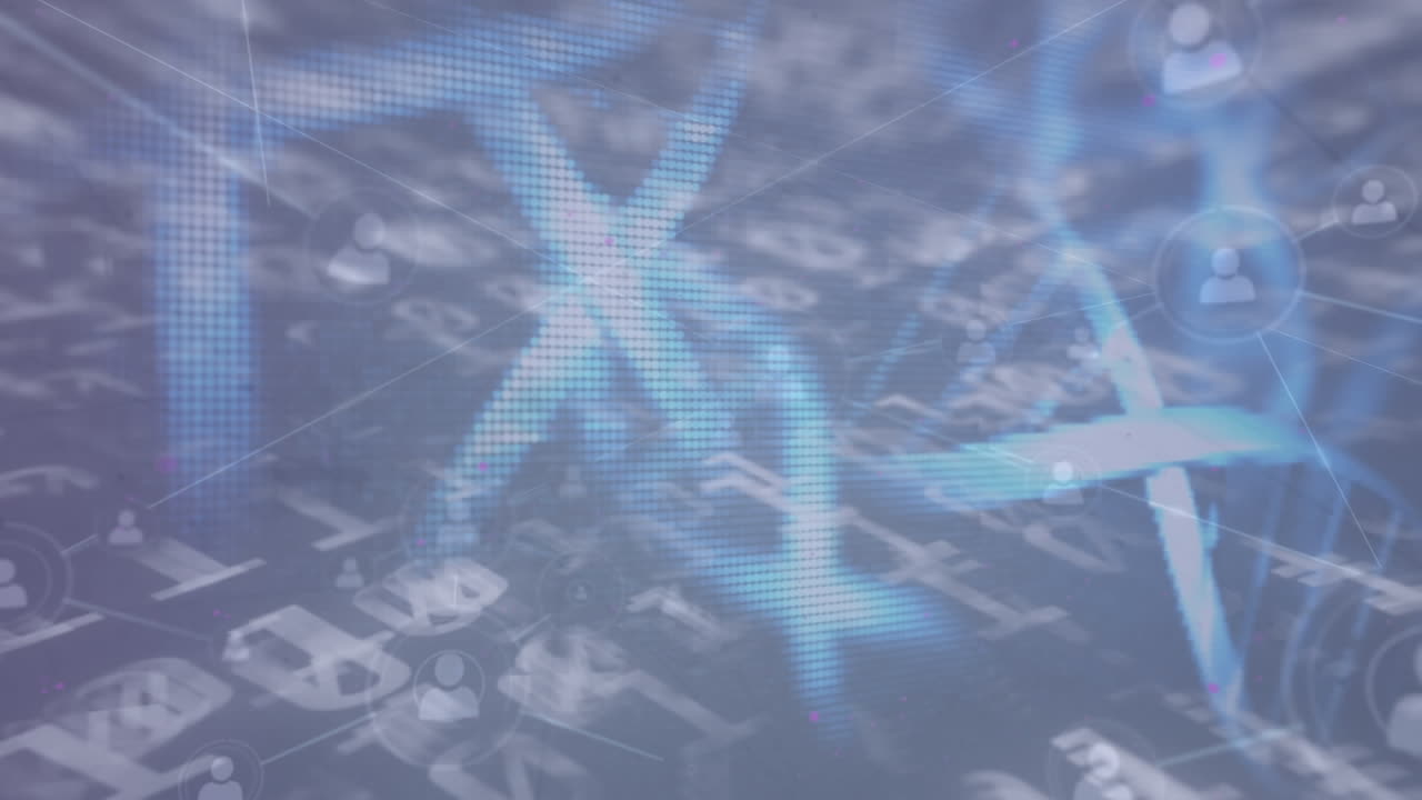 dna 가닥과 이진 코딩 번호가 바뀌는 연결 네트워크의 애니메이션