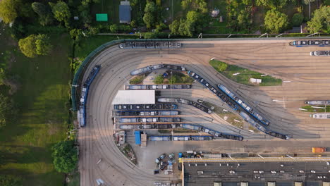 aerial view of a tram depot