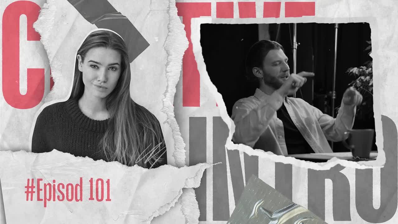 Dokulu arka planlara sahip, kağıt stilinde bir podcast yerleşim düzeni