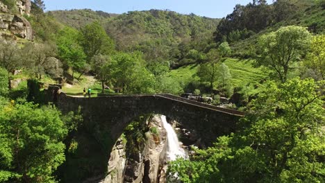 aerial view bridge over waterfall