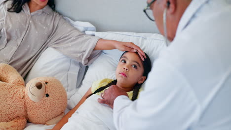 sick, girl in bed with mom