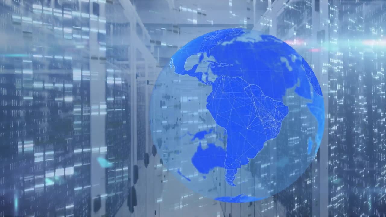 animación del globo y procesamiento de datos financieros a través de servidores