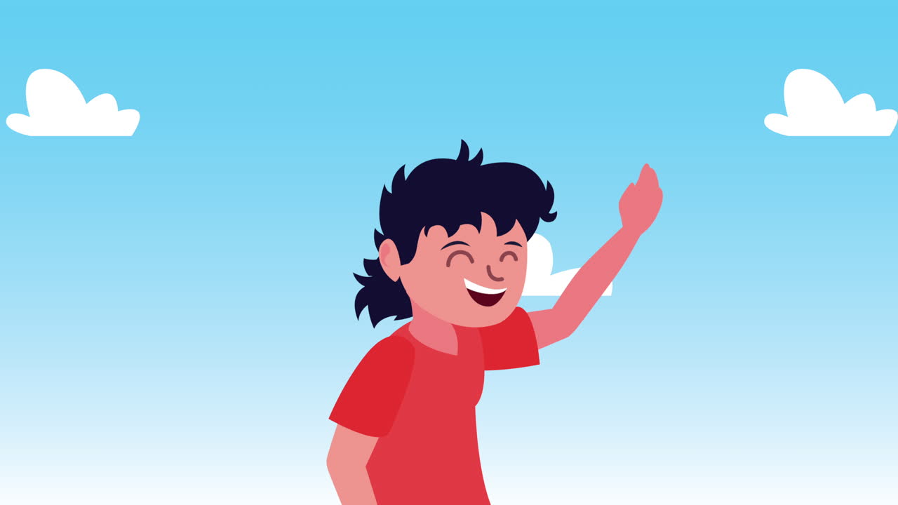 una chica feliz saludando