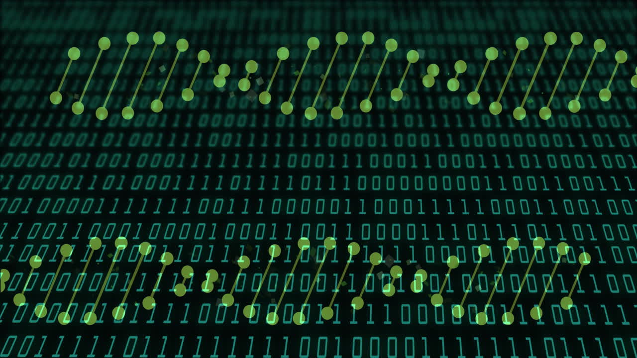 animación de cadenas de adn sobre el procesamiento de datos en fondo negro