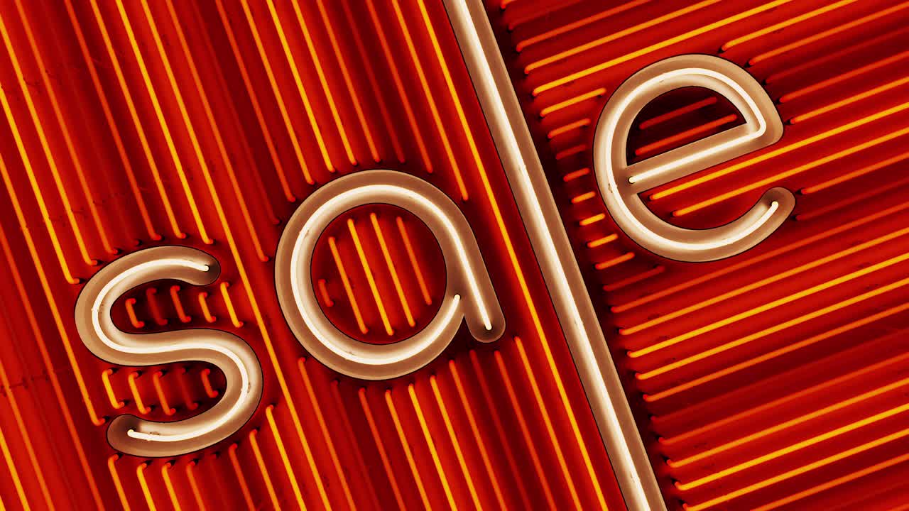 White neon "sale" letter with red neon light loop motion. 4k UHD 3d render animation.