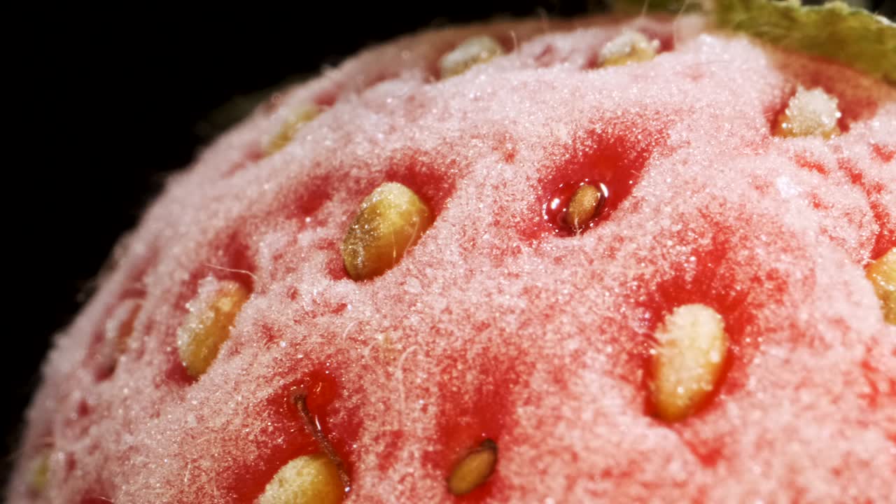 신선한 냉동 딸기, 360도 회전, 클로즈업