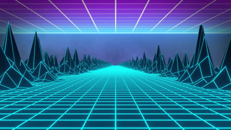 Animation-of-digital-grids-and-landscape-on-blue-background