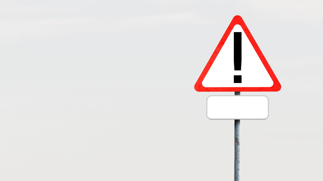 Animation of warning signboard with copy space against grey background