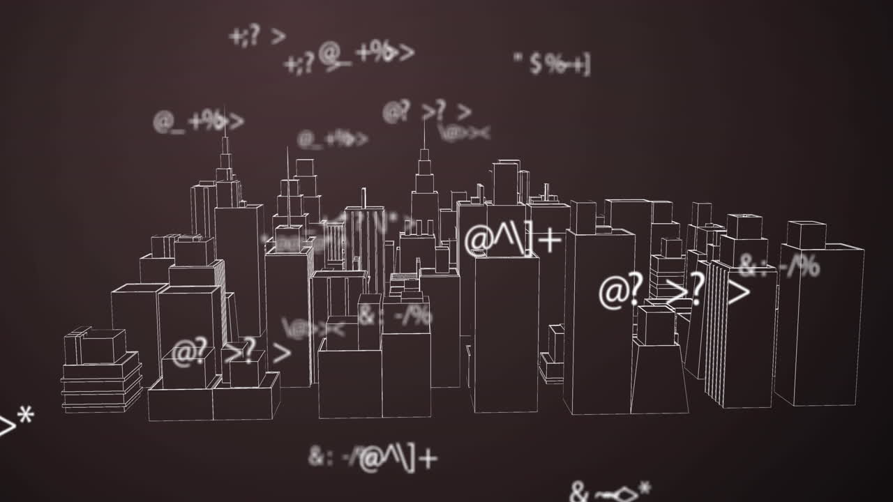 도시 의 회전 하는 3d 모델 위 에 변화 하는 숫자 들 의 애니메이션