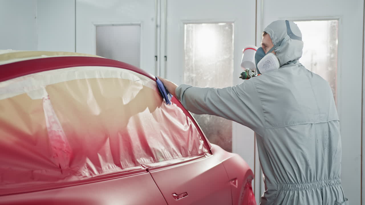 페인트 부스에서 자동차 페인팅