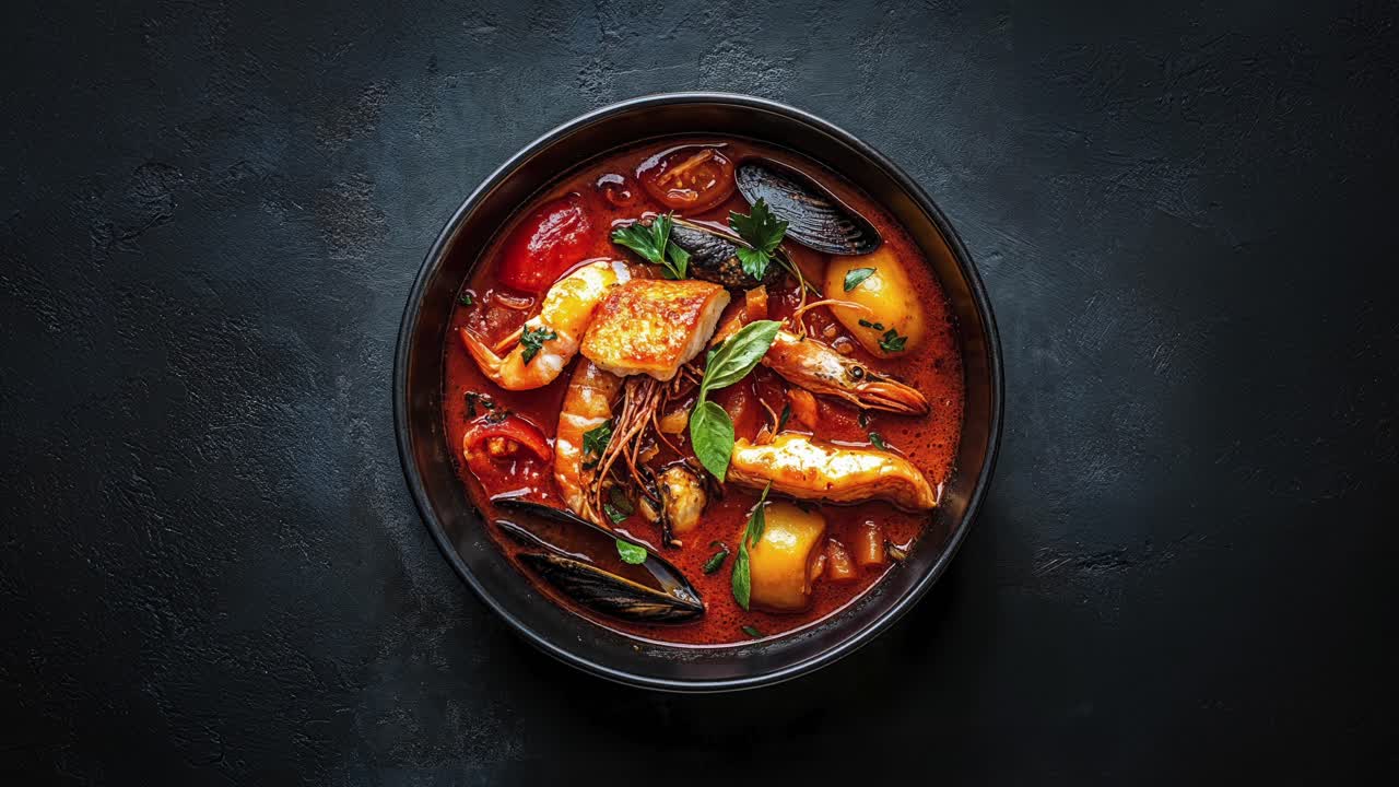 deliciosa sopa de mariscos en un cuenco