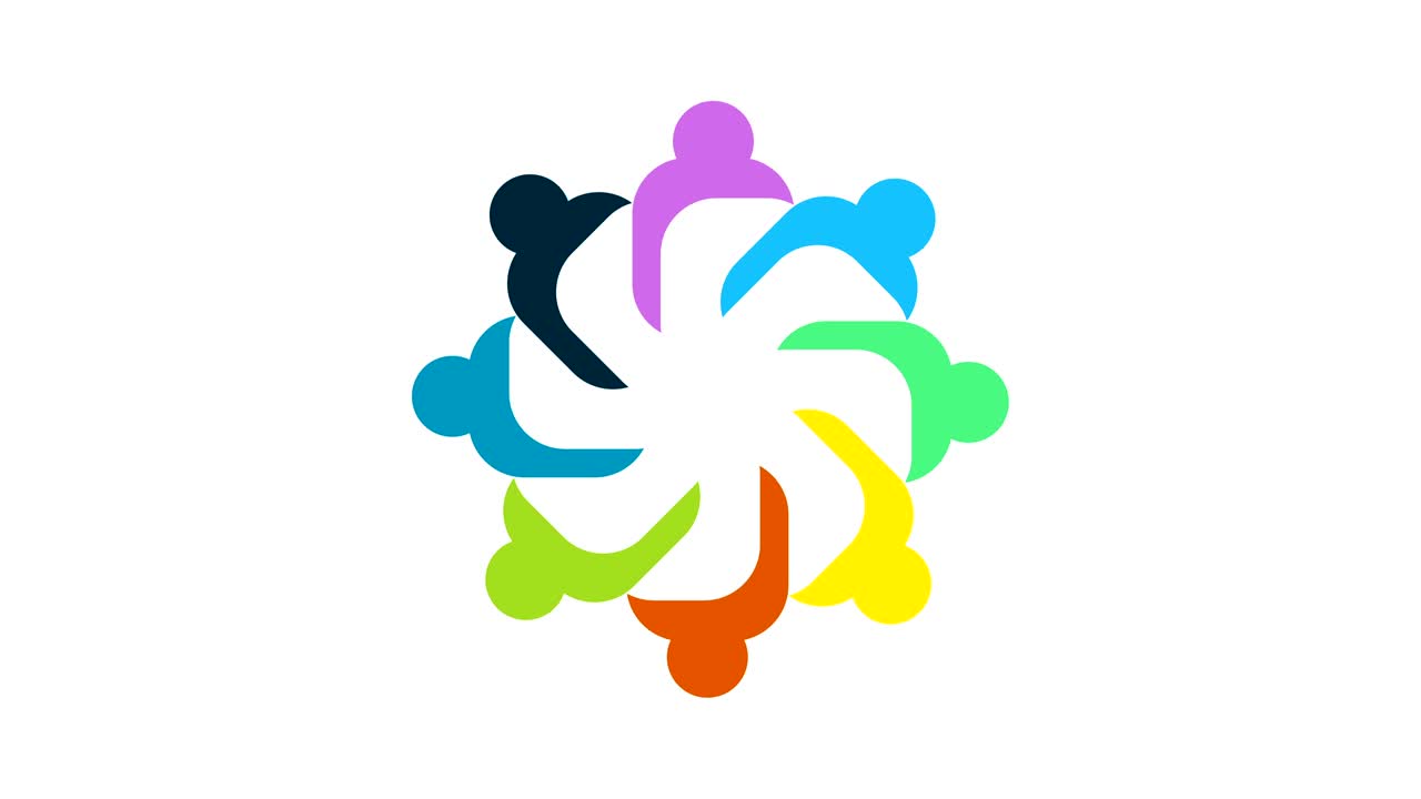 logotipo de personas. grupo símbolo de trabajo en equipo de ocho personas en un círculo.4k resolución gráfica de movimiento