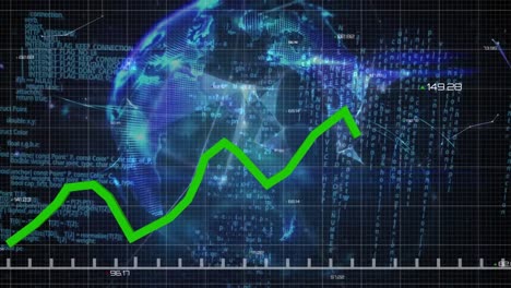 Animation-of-green-line-and-data-processing-over-globe