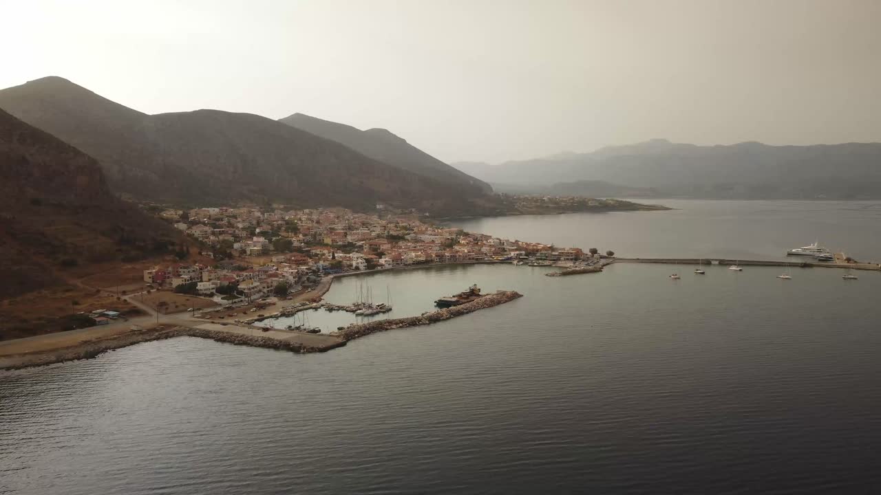DRONE Greece Malvasia Port Zoom In