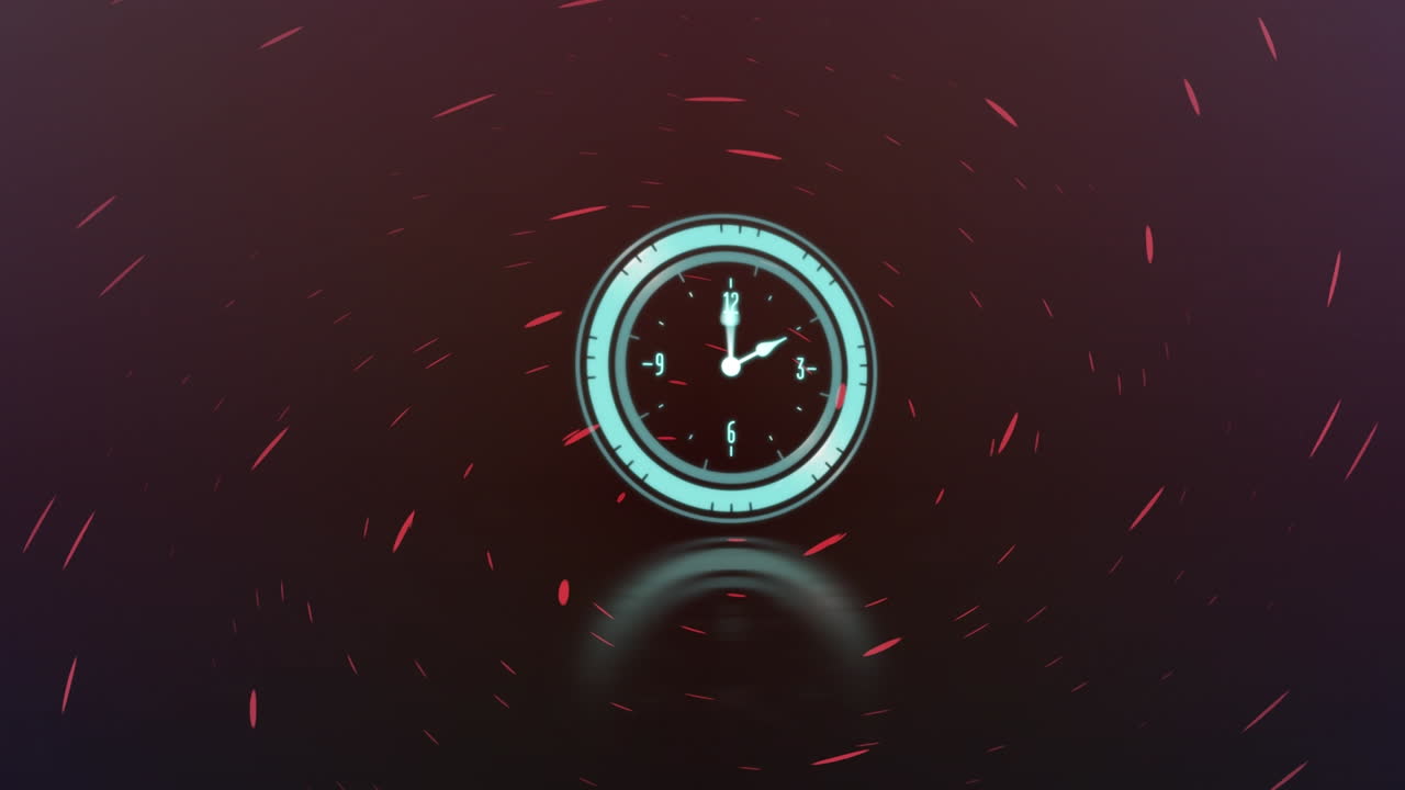 Animation of clock moving over purple background