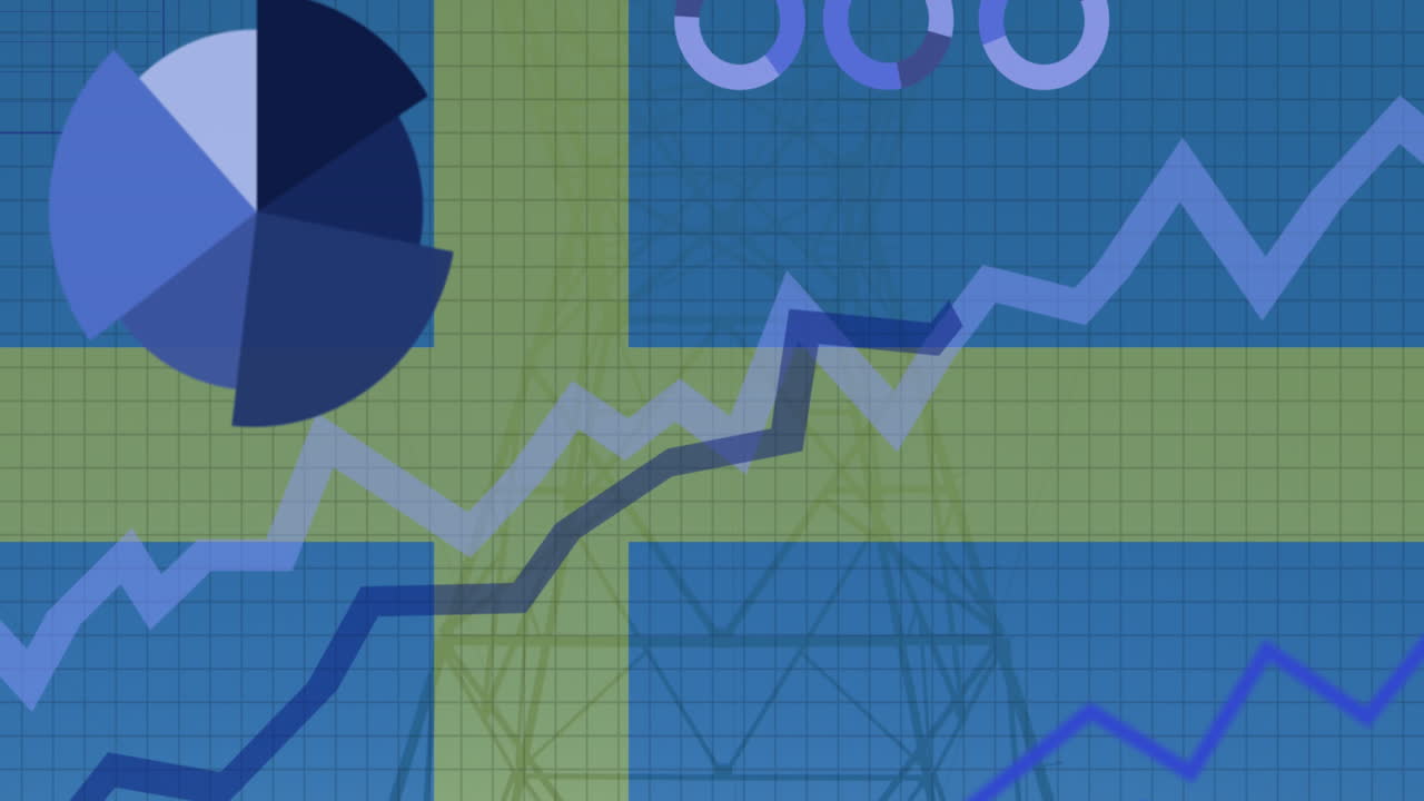 animación de las estadísticas y el procesamiento de datos sobre la bandera de suecia