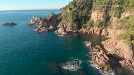 Aerial-shots,-beach,-europe,-turquoise-water-rock,-sand,-vegetation,-transparent-water