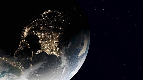 estados unidos y américa del norte desde el espacio por la noche con luces de la ciudad que muestran actividad humana en estados unidos, canadá y méxico, 3d render