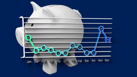 animation of financial data processing over piggy bank