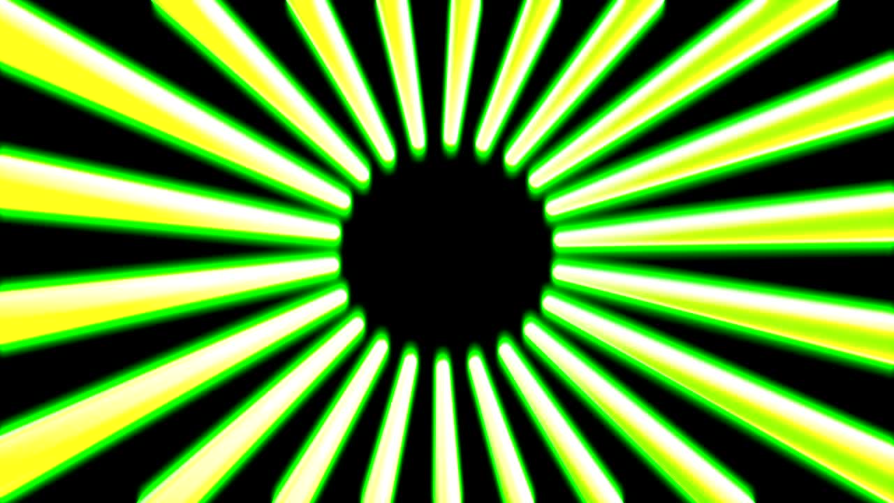 Bright glow neon light laser lines on black color. Colorful abstract fluorescent geometric background. Loopable futuristic 3d render. Modern fashion animation for design broadcast, show, club.