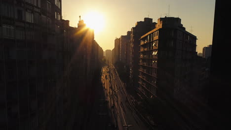 aerial view to fast track called minhocao, in downtown, at sunset, sao paulo, brazil