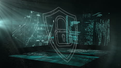 animación del candado de seguridad en línea sobre el procesamiento de datos en pantallas