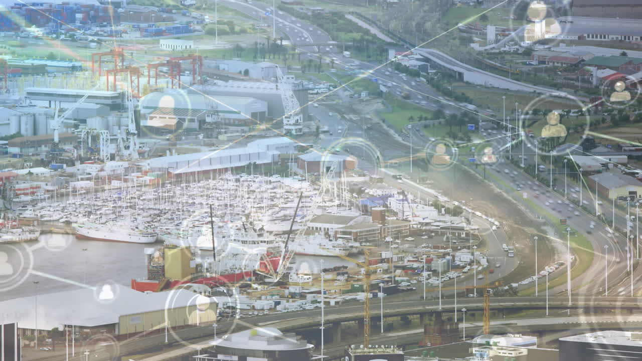 도시 풍경에 대한 연결 네트워크의 애니메이션