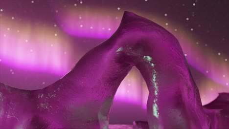 purple ice arch under the aurora borealis