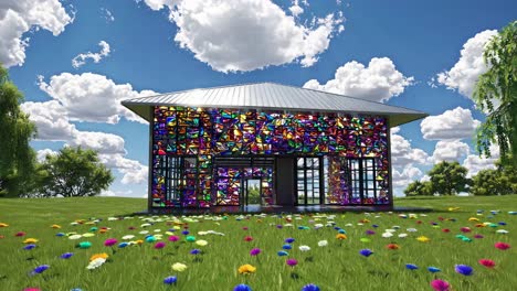 colorful modern glass house in a garden