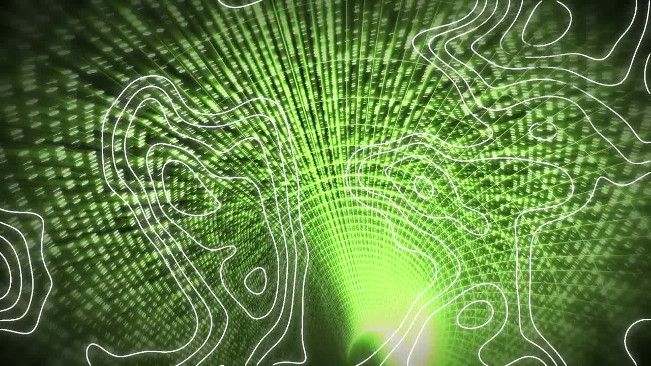 animación de isohypses sobre un túnel hecho de luces verdes