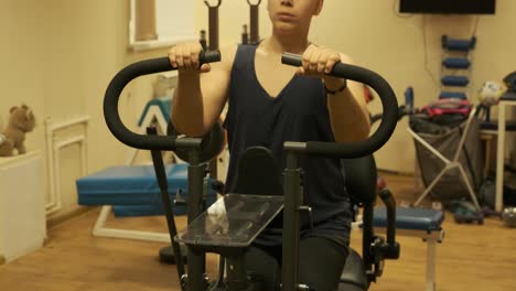 boy with disabilities  patient going through physical rehabilitation therapy.