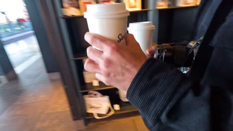 sequence of receiving a coffee cup at a cafe