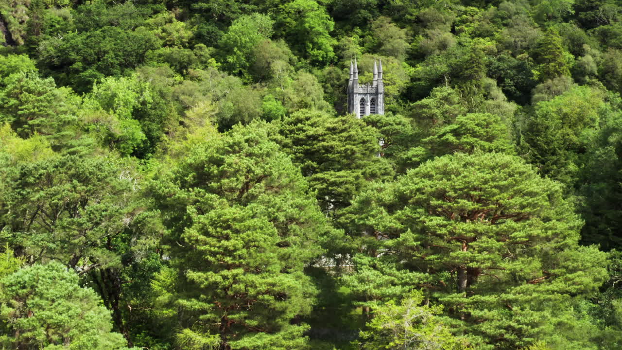 수도원 - 아일랜드의 빅토리아 시대 벽으로 둘러싸인 정원 - 상승 지브 공중 드론 보기