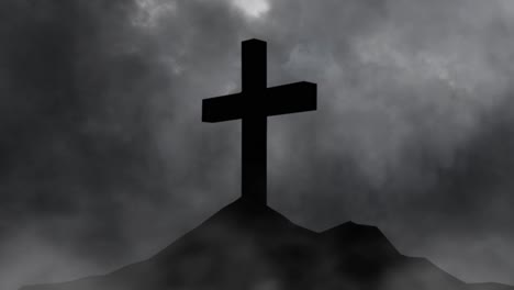 silhouette of stone cross with black clouds background, ultra hd