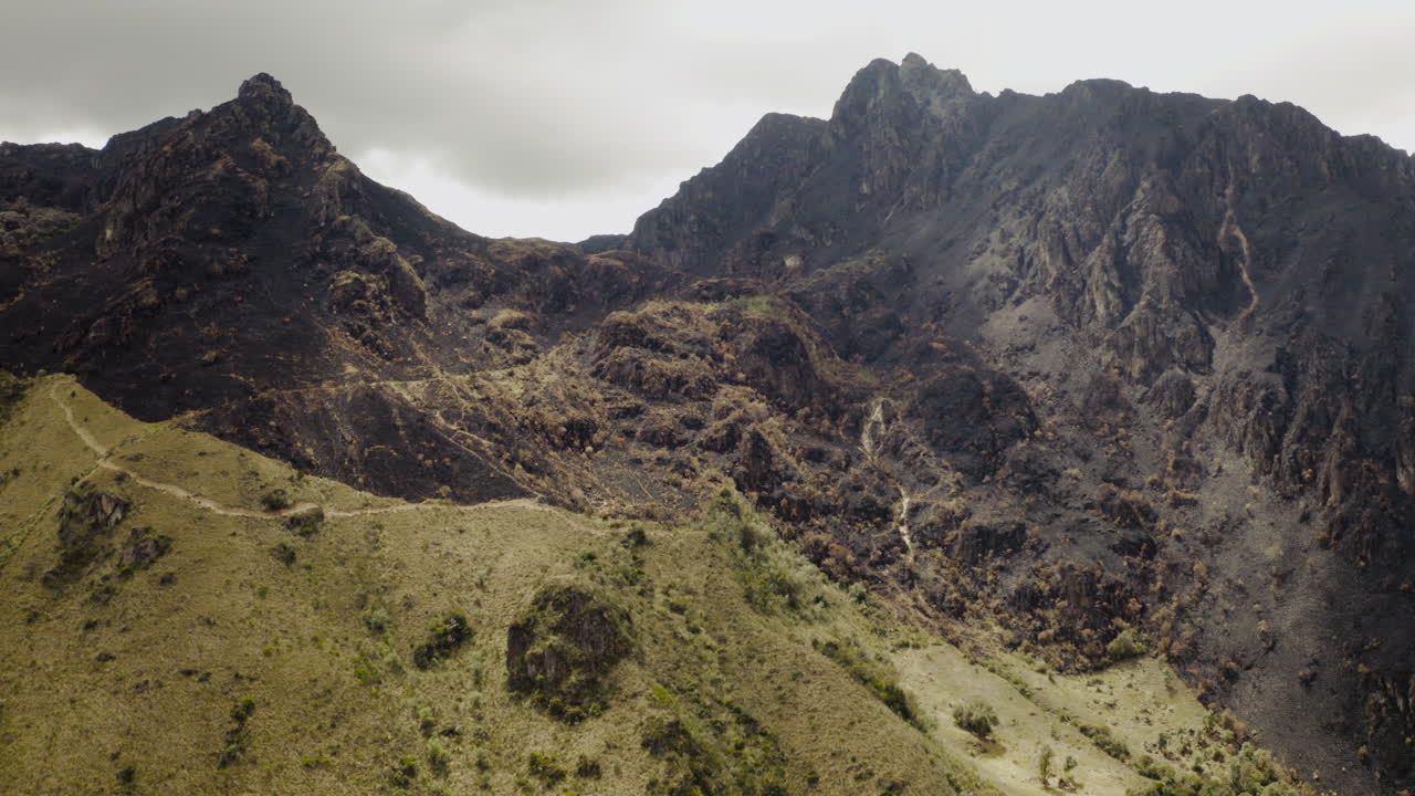Aerial view, destruction by forest fire, El Cajas National Park, Cuenca Ecuador.