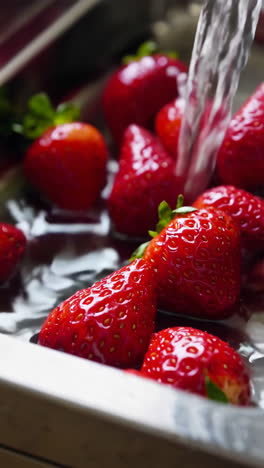 washing strawberries in a kitchen sink