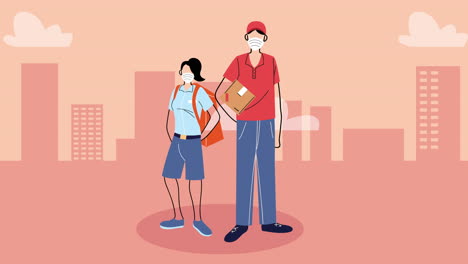 mensajeros con animación de servicio de entrega de cajas y bolsas
