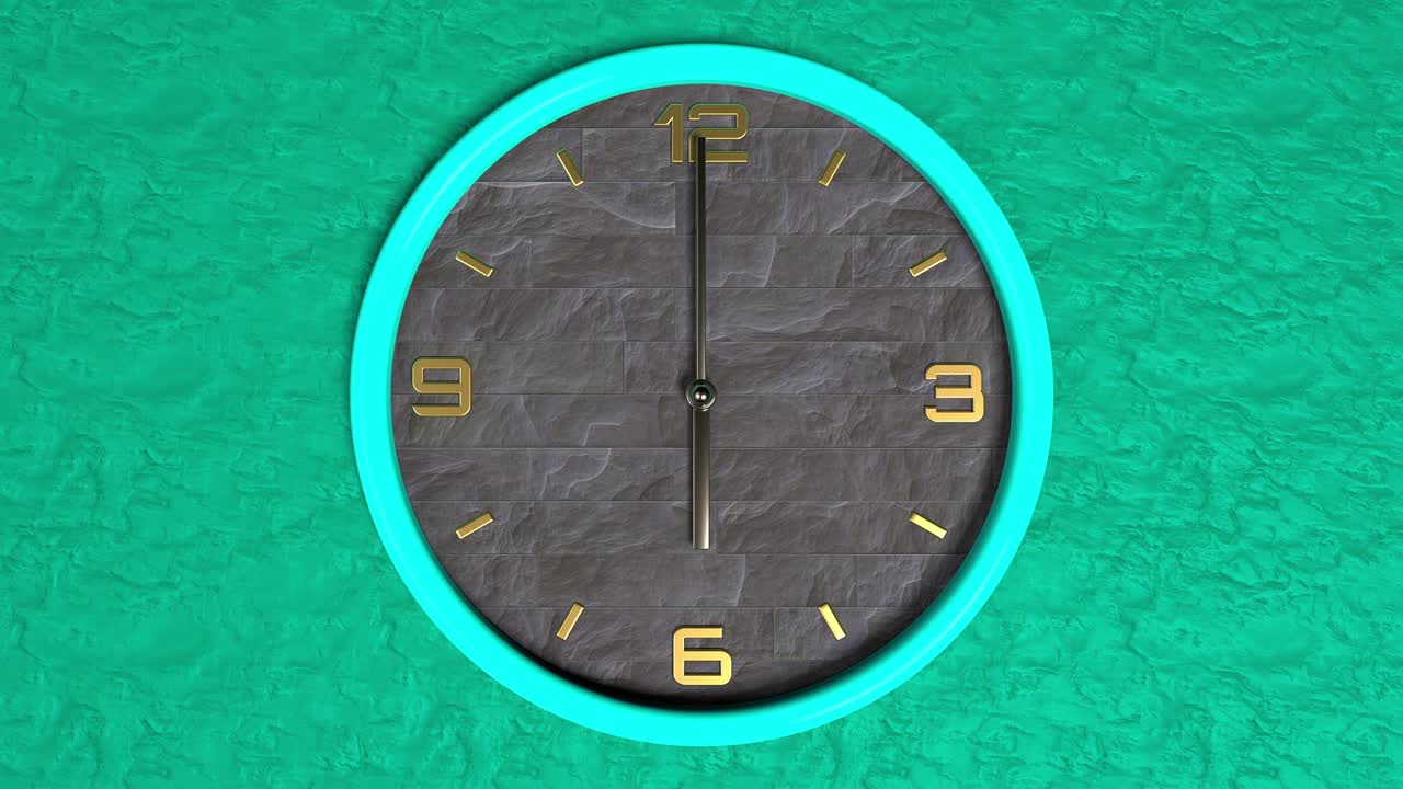 3d animation of round shape clock on the wall. Seamless pattern of time moving.