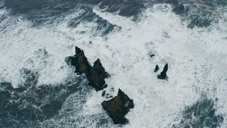 a drone shot of the high waves in iceland in the winter