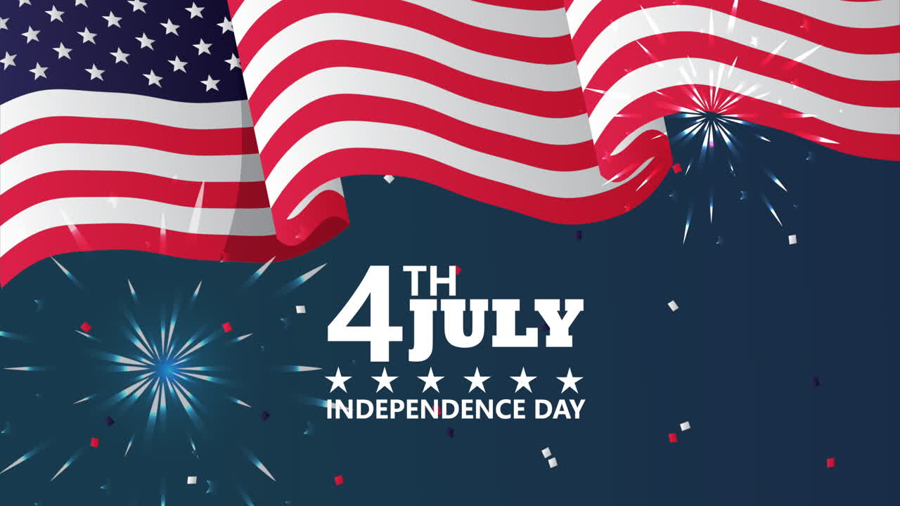 celebración del día de la independencia de los estados unidos con bandera y fuegos artificiales