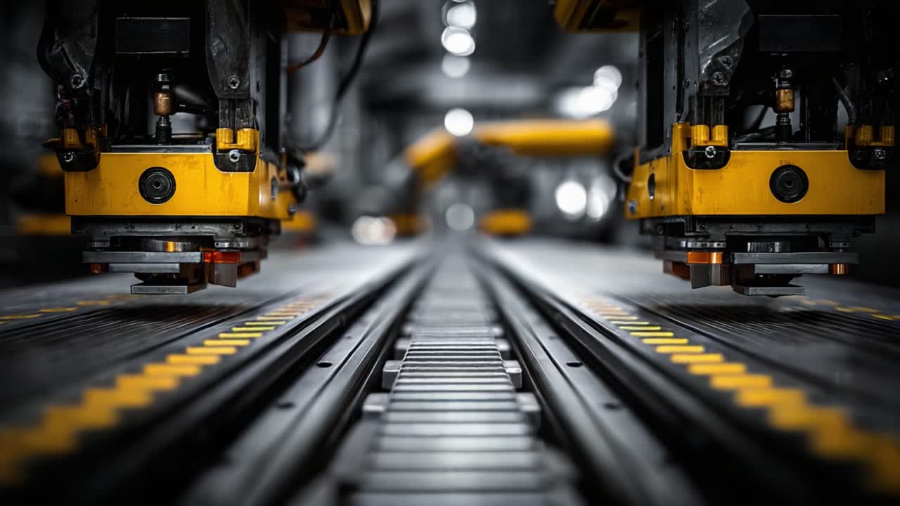 Close-Up of Advanced Robotic Equipment in a Modern Industrial Environment, Showcasing Precision Engineering and Automation for Efficient Manufacturing Processes
