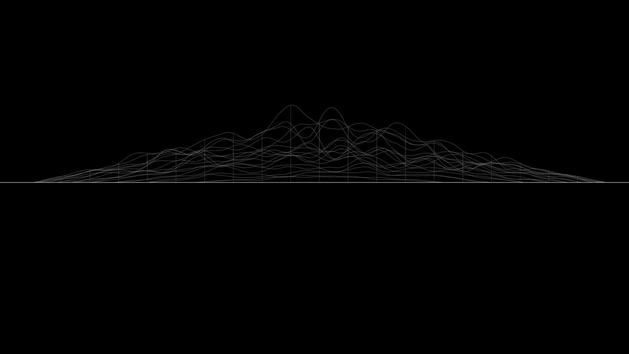 líneas blancas que forman una superficie distorsionada sobre un fondo negro. bucle de animación cg abstracto, vista lateral. renderización 3d.