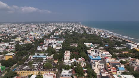 the entire city of puducherry as well as the stunning bay of bengal coastline are visible in aerial footage