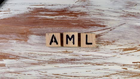 aml anti money laundering sign. wooden alphabet letters