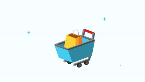 comercialización comercial con bolsa y carrito de compras