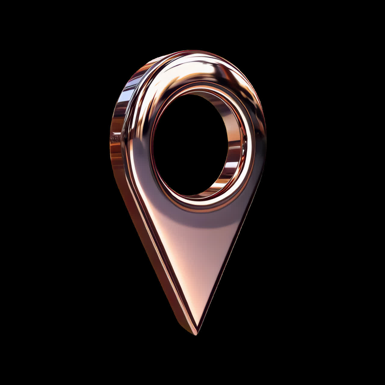 Metallic location pin icon animation isolated asset, transparent 4K video, alpha channel, ProRes